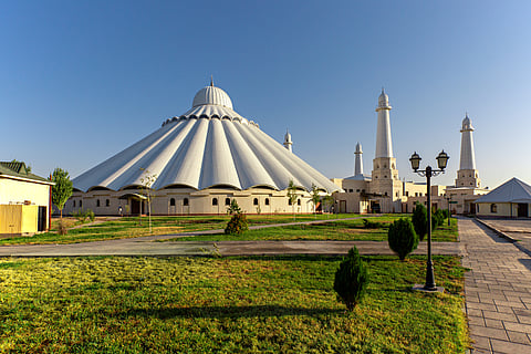 Sheikh Khalifa Mosque, also known  as Al Nahyan Mosque, in Shymkent, Kazakhstan