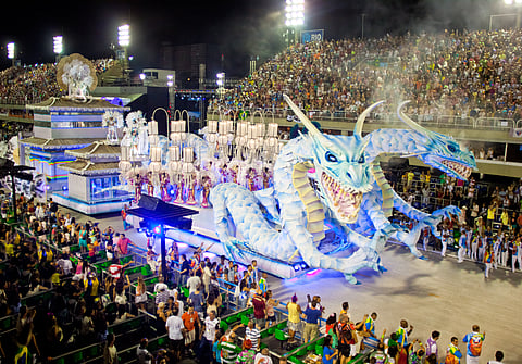 The parade features impressive giant floats representing each samba school