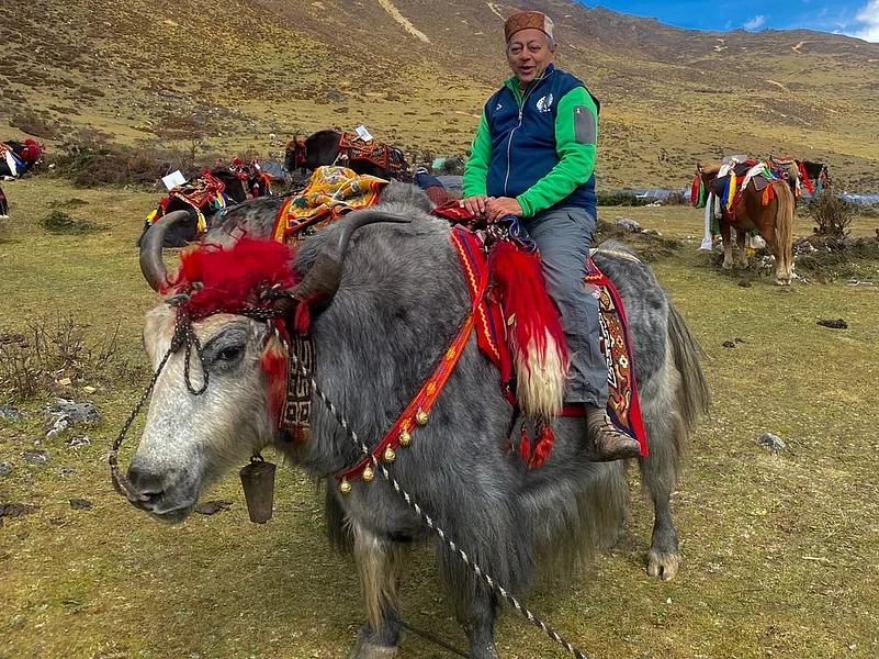 Senior travel writer Ranjan Pal in Laya, Bhutan