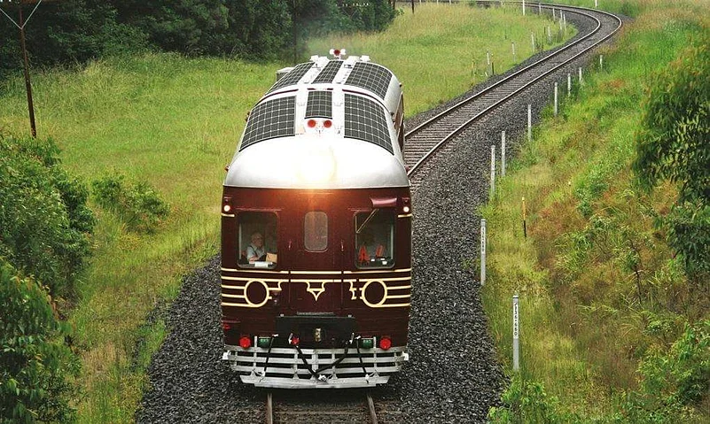 The solar panels sit on the roof of the Byron Solar Train