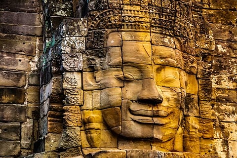A giant carving of the Buddha