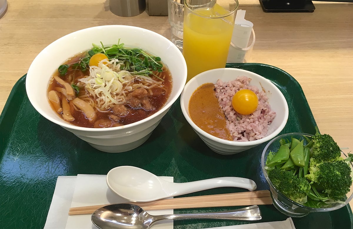 Noodle soup and curry with vegetables at Ts Tantan