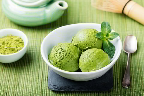 Matcha ice cream scoops