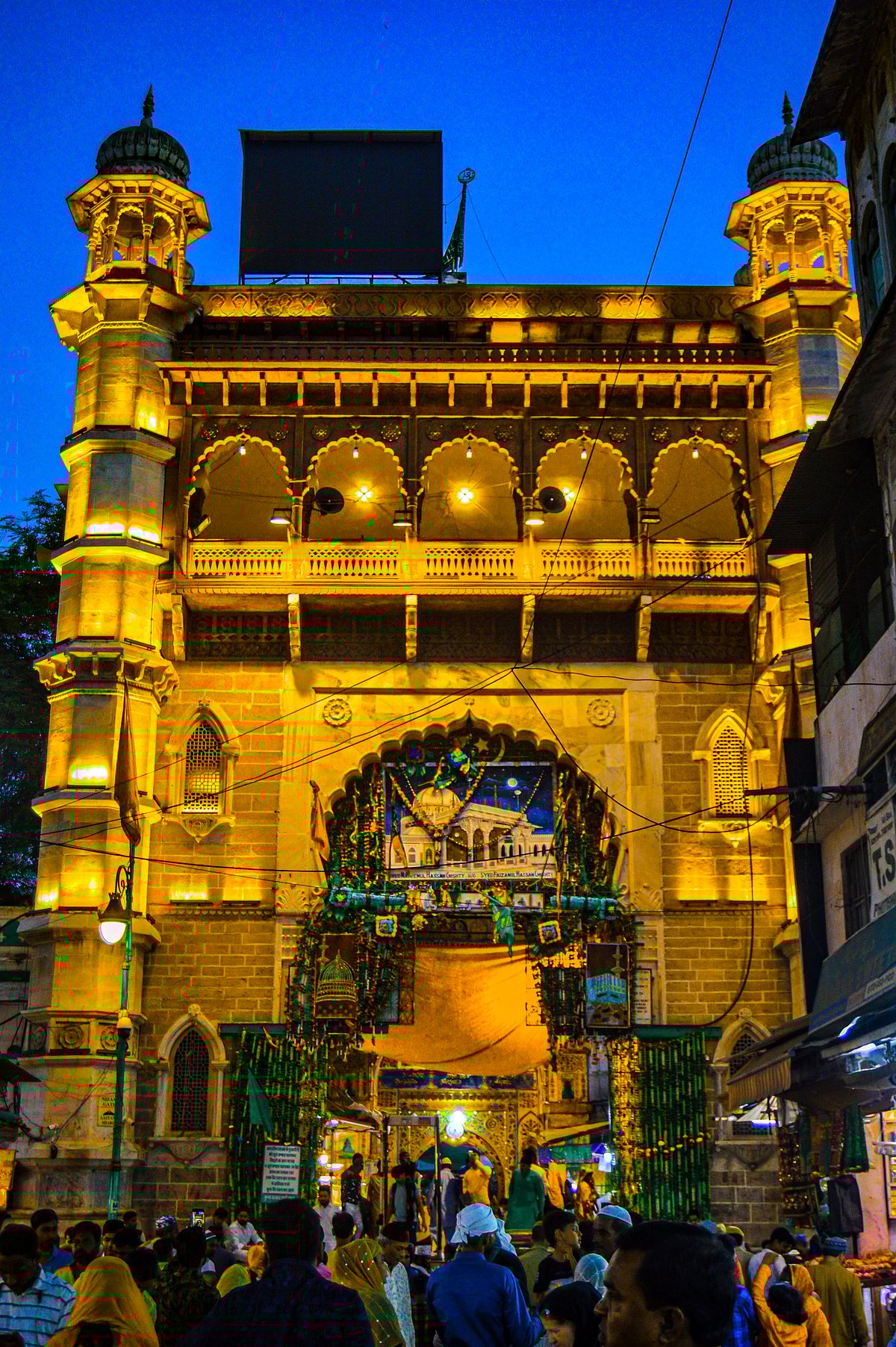 The dargah all-lit up in the evening