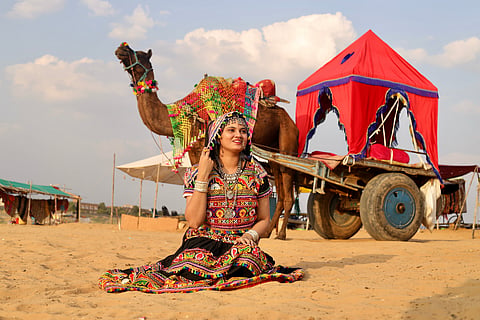 A woman in traditional Rajasthani attire