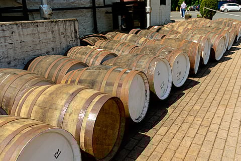 Whisky barrels at The Famous Grouse Experience Glenturret Distillery, Scotland