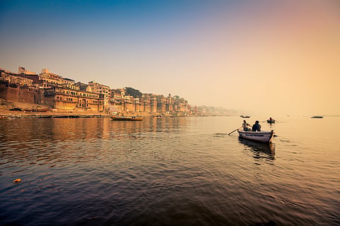 A boat sails in Varanasi