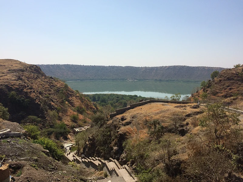 The steps from the temple leading to the crater