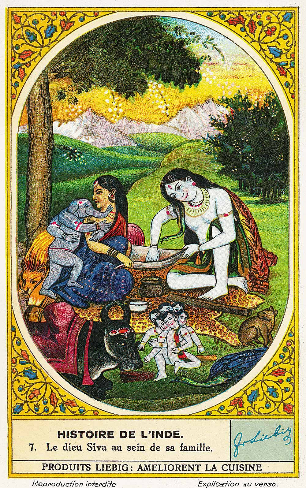 Shiva with his wife Parvati and their children Karthikeya and Ganesha