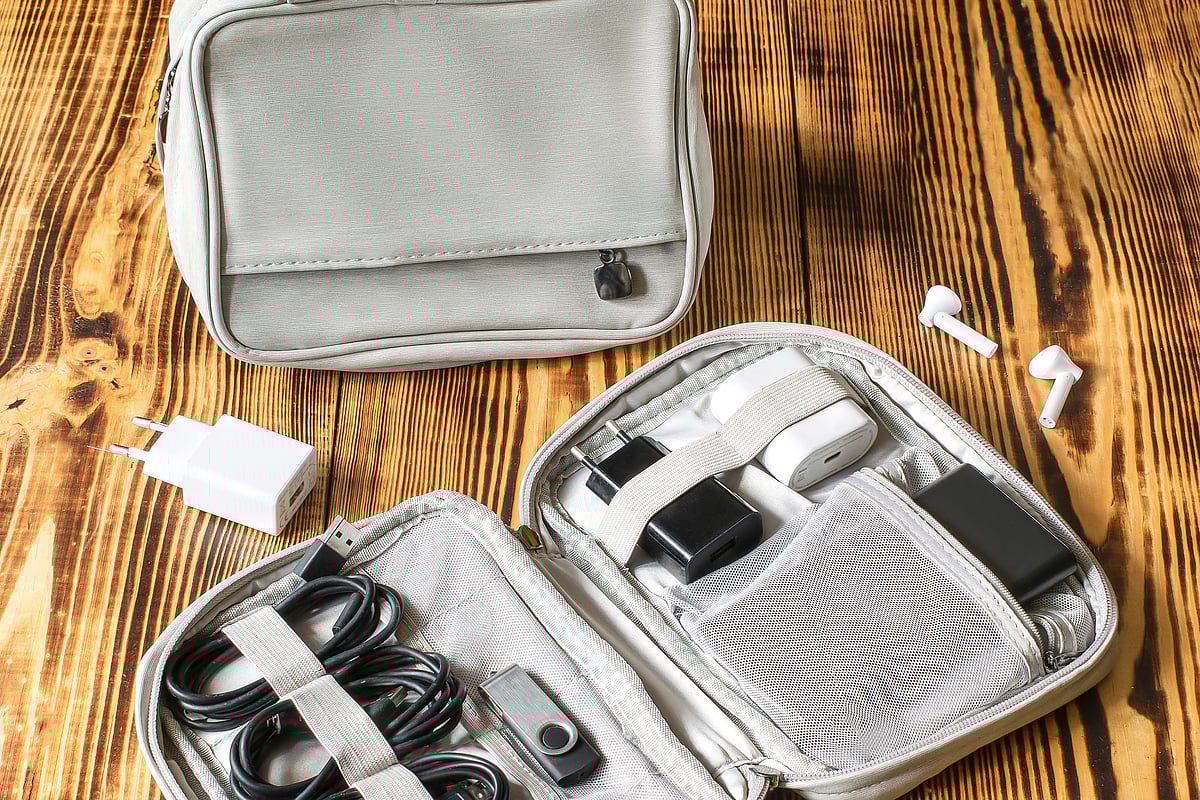 While on the go, keep your tech gadgets in a pouch