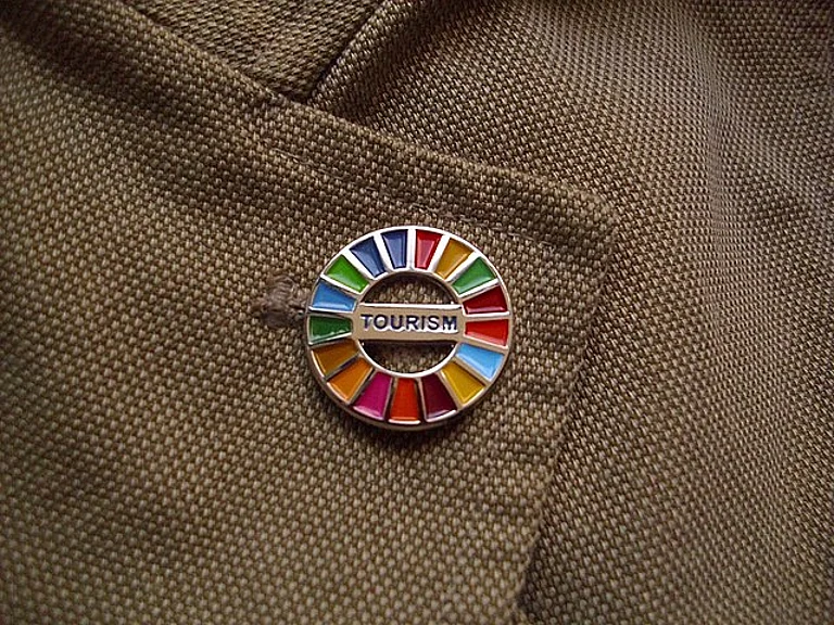 A pin of the Sustainable Development Goals created by the United Nations - Wikimedia Commons: Indiana jo