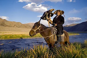 Shutterstock : Kazakh men traditionally hunt foxes and wolves using trained golden eagles