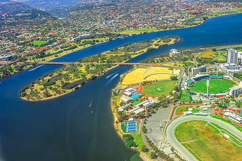 An aerial view of Perth and Swan River