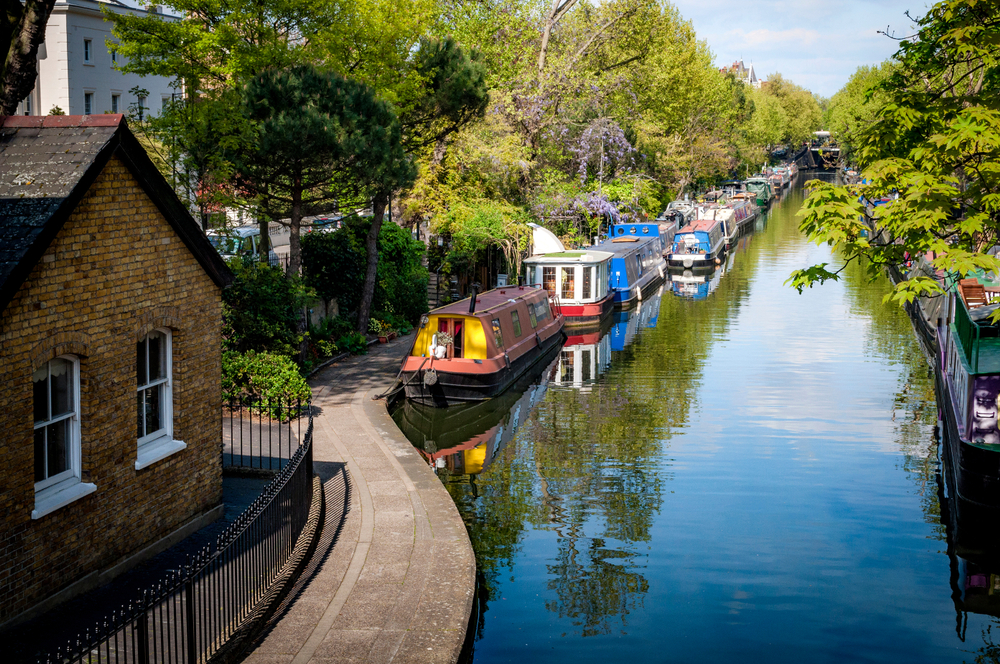 Houseboats on the Regents Canal next to Paddington in Little Venice, London