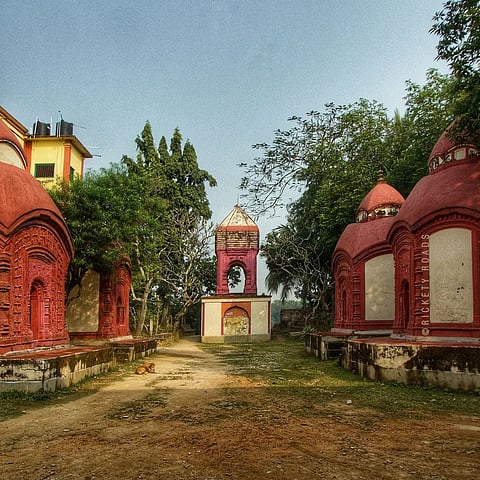 The Chaudhuri home at Amadpur is fronted by terracotta temples
