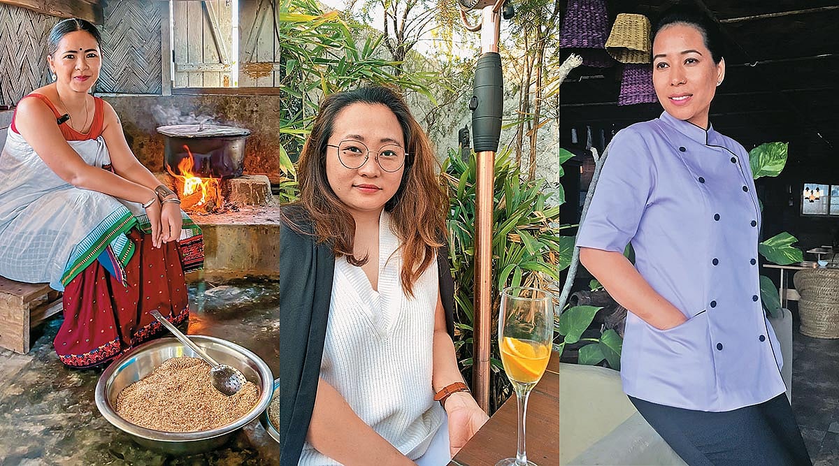 Chef Halflongbar (left) promotes Assams Dimasa cuisine; Foodblogger Kikon  showcases Naga cuisine, 
Chef Yepthomi (right) 
runs Dzukou Kitchen 
in Delhi