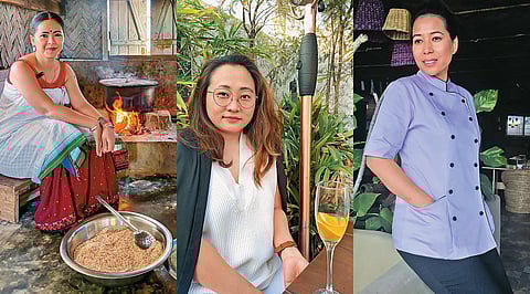 Chef Halflongbar (left) promotes Assam's Dimasa cuisine; Foodblogger Kikon  showcases Naga cuisine, 
Chef Yepthomi (right) 
runs Dzukou Kitchen 
in Delhi