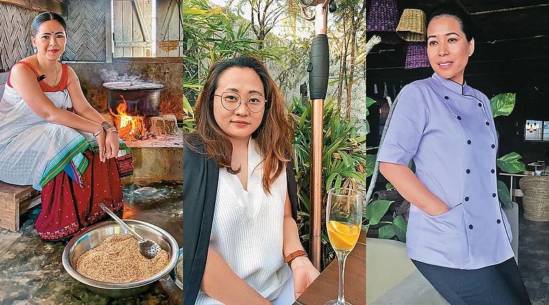 Chef Halflongbar (left) promotes Assams Dimasa cuisine; Foodblogger Kikon showcases Naga cuisine,
Chef Yepthomi (right)
runs Dzukou Kitchen
in Delhi