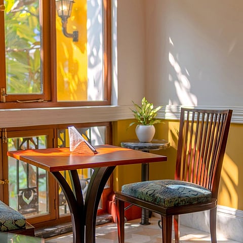The sunlit corners are perfect for sampling their collection of Darjeeling tea 