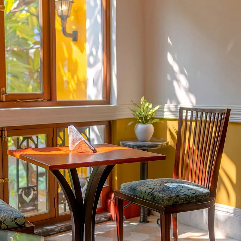 The sunlit corners are perfect for sampling their collection of Darjeeling tea