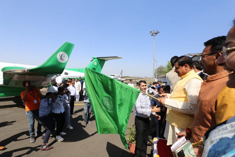 CM Yadav unveiling the PM Shri Tourism Air Service and PM Shri Religious Tourism Heli Service