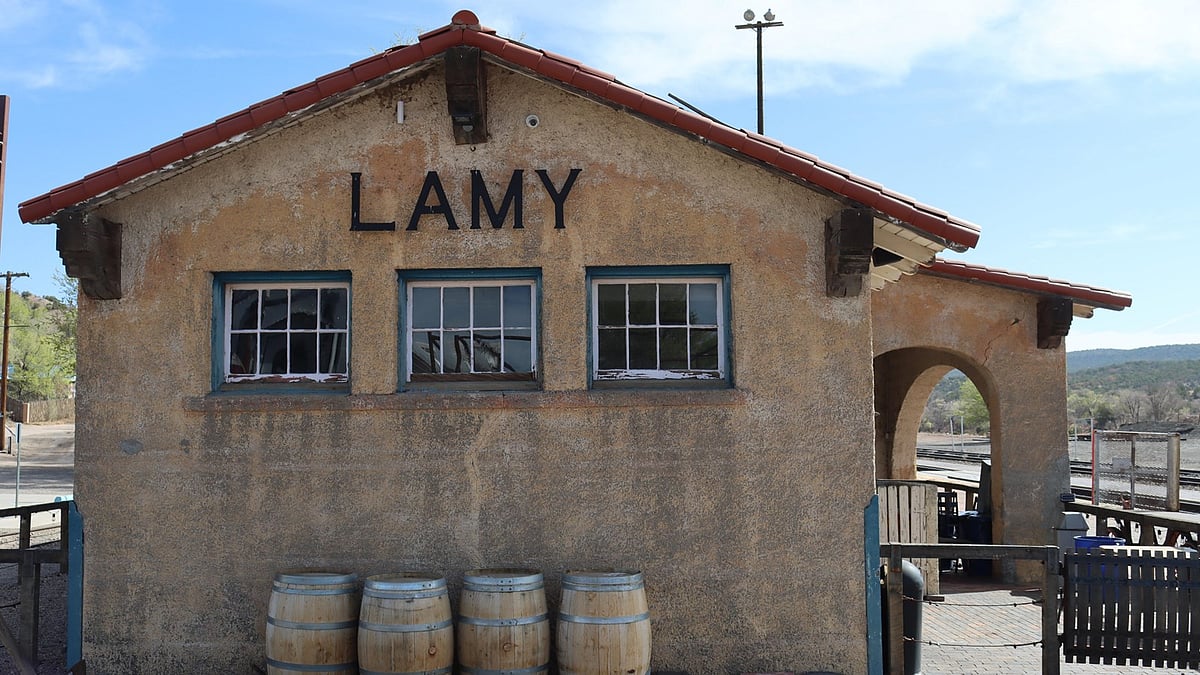 Lamy Train Station is built in Spanish Mission-style with a red-tile roof and stucco walls