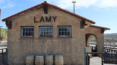 Lamy Train Station is built in Spanish Mission-style with a red-tile roof and stucco walls