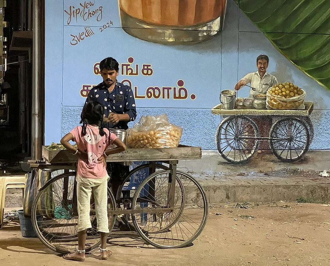 A pani puri seller who served the fare near the mural in the evenings was included in the artwork