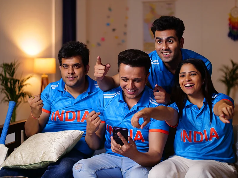 A group of friends watch a cricket match