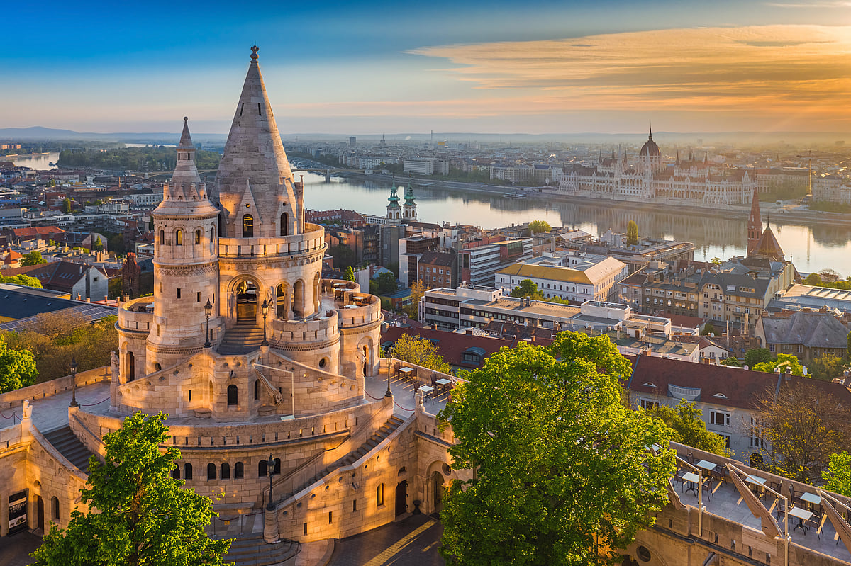 The tower of Fishermans Bastion, Budapest, Hungary
