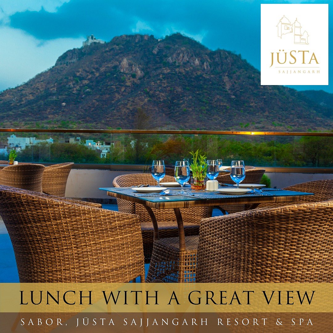 Sabor restaurant has a view of Sajjangarh Fort