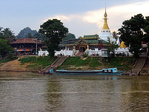 View of Katha's stupas from Irawaddy