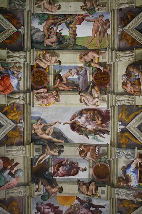 A glimpse of the frescoes on the roof of the Sistine Chapel