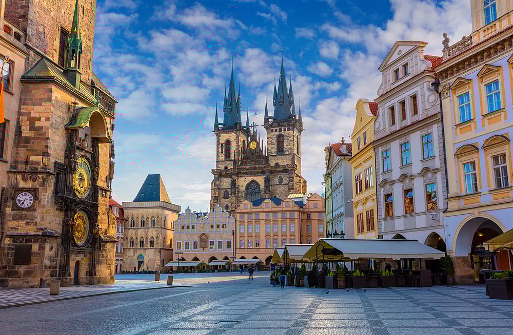 The Old Town square with Tyn Church in Prague