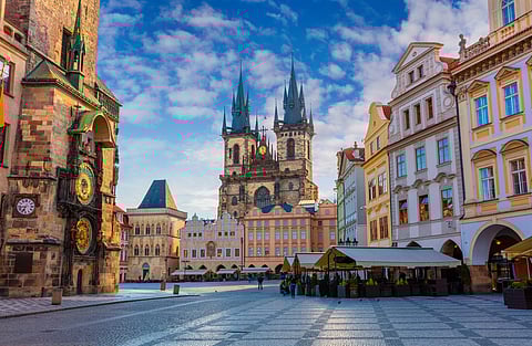 The Old Town square with Tyn Church in Prague