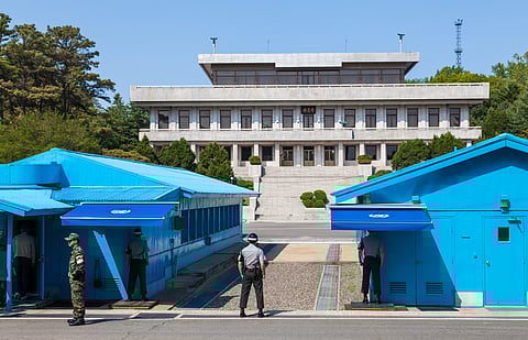 South Korean soldiers watch the border in the Joint Security Area