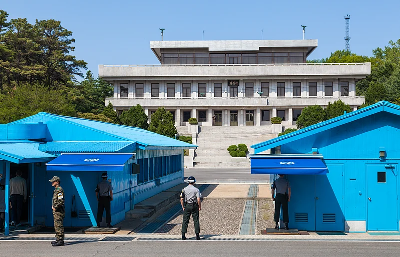 South Korean soldiers watch the border in the Joint Security Area