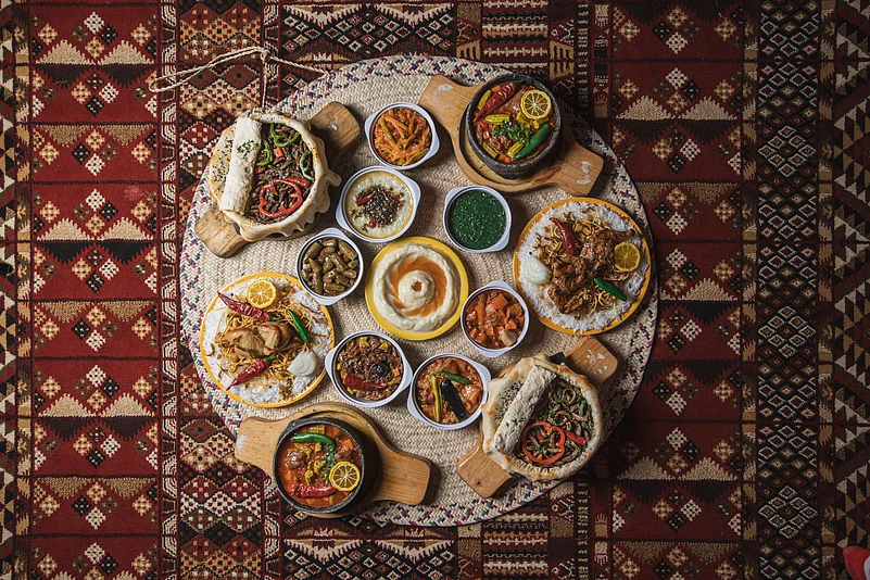 Variety of different traditional dishes in the Najd Village