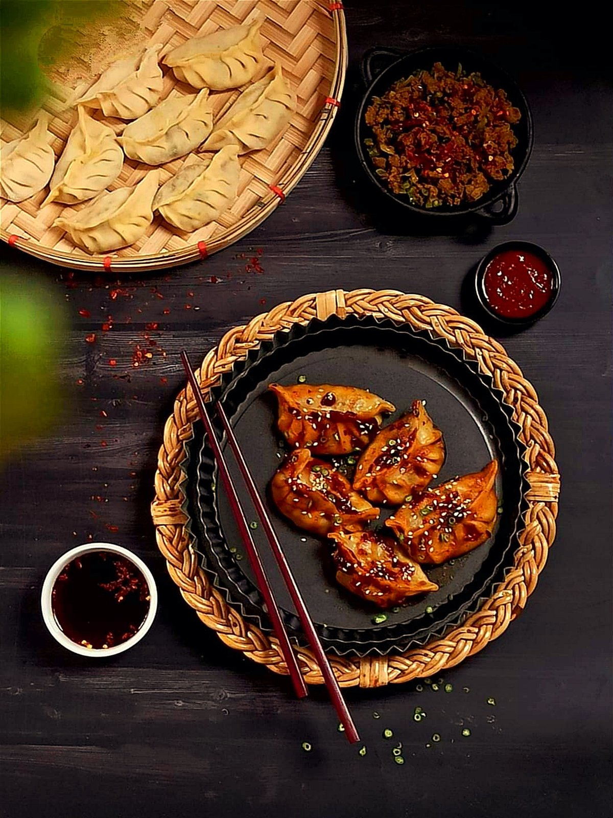 Shutterstock : An overhead shot of delicious fried momos