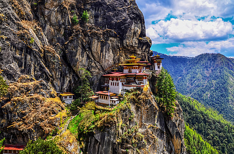 A view of the Tiger's Nest monastery located  in Paro Valley