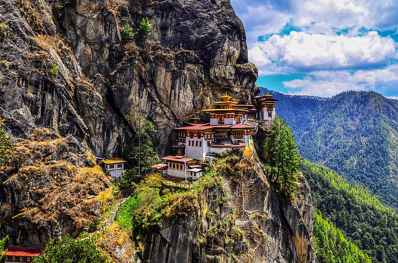 A view of the Tigers Nest monastery located in Paro Valley