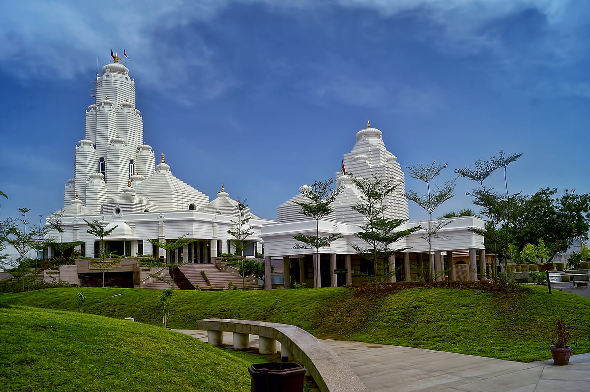 The vimanas of the temple of Lord Krishna at Karuna Dham in Bhopal