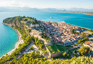 Shutterstock : Green peninsula with Nafplion city in Greece