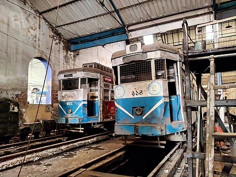 Burnstandard 278 and 614 stand idle at the Kidderpore Depot in November 2023