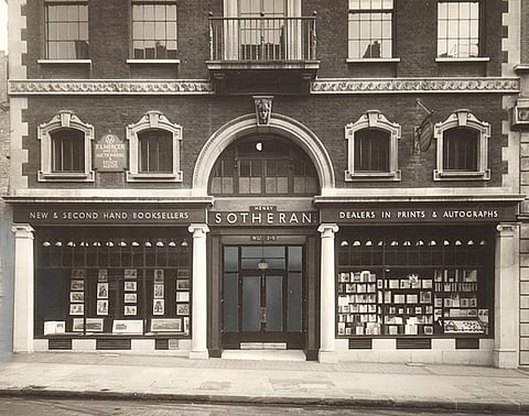 An old picture of the front facade of Sotheran's bookstore
