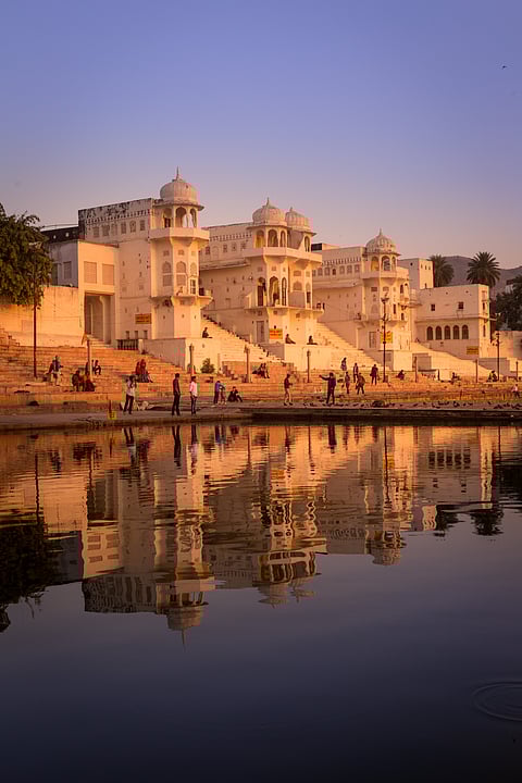 Ghats at Pushkar lake in Pushkar town 