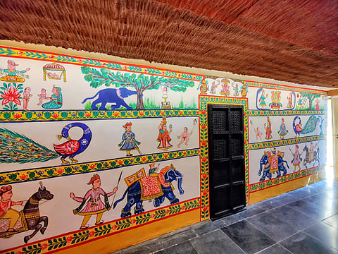 Art in the Chambal region is used to decorate the outer façade a of a house when a wedding is held