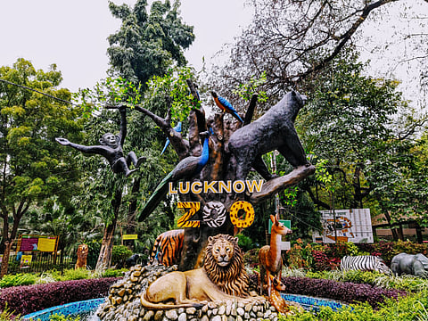 Picture of scuptures at the entrance of Nawab Wajid Ali Shah Zoological garden in Lucknow