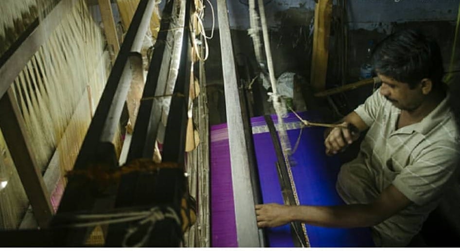 A weaver working on a Murshidabad silk sari 