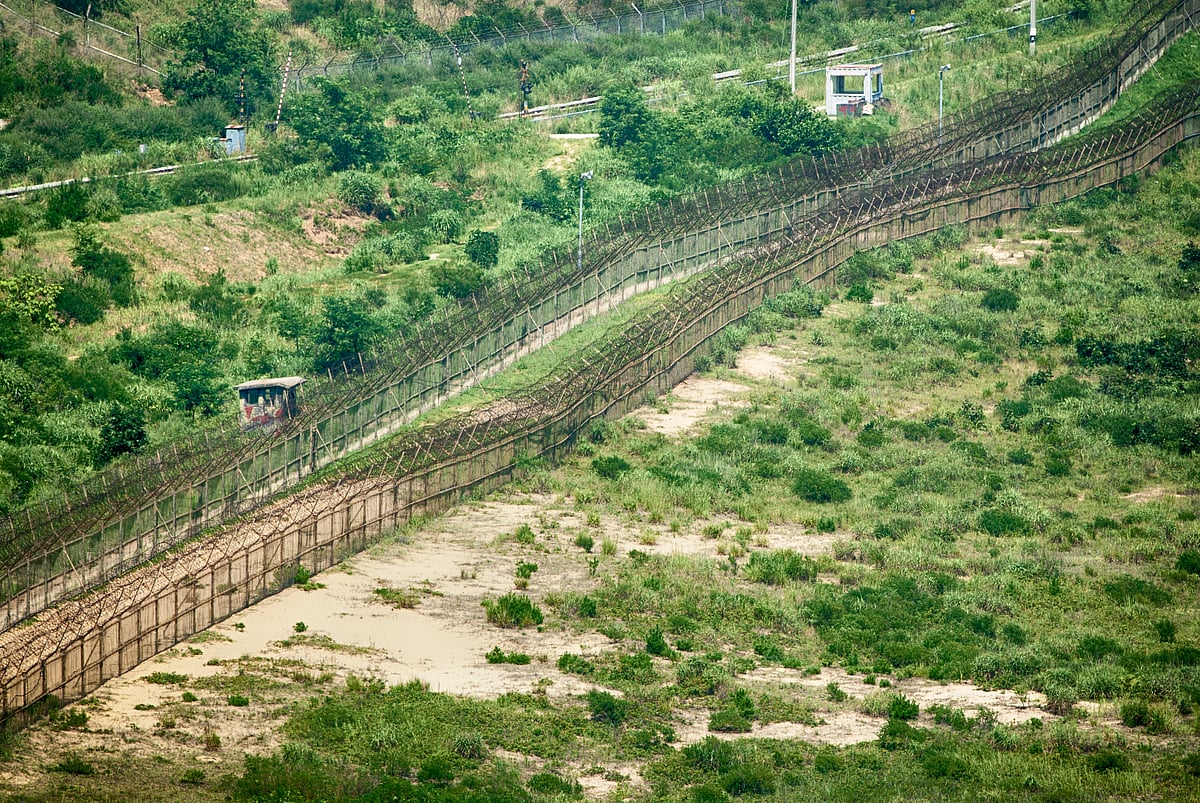 North Koreas guard posts and railways viewed from the South